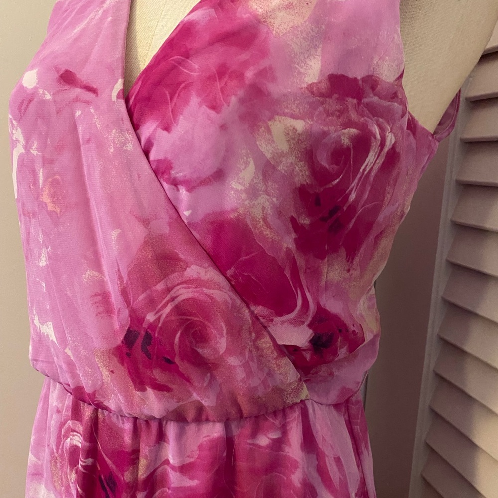 karin stevens Pink Rose Print V-Neck Maxi Dress- Size 10 - Picture 4 of 9